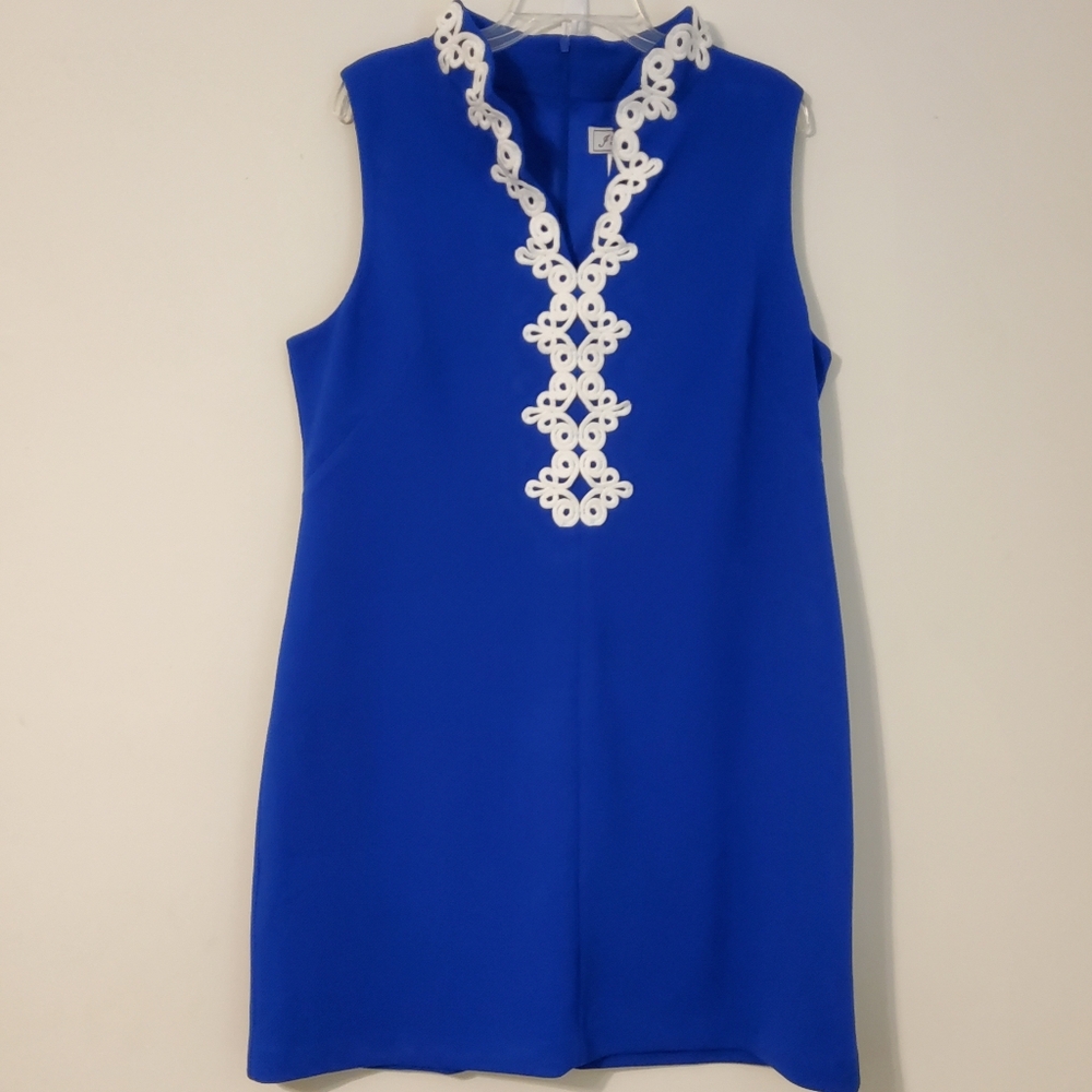 Jessica Howard Blue Midi Dress with White Accents